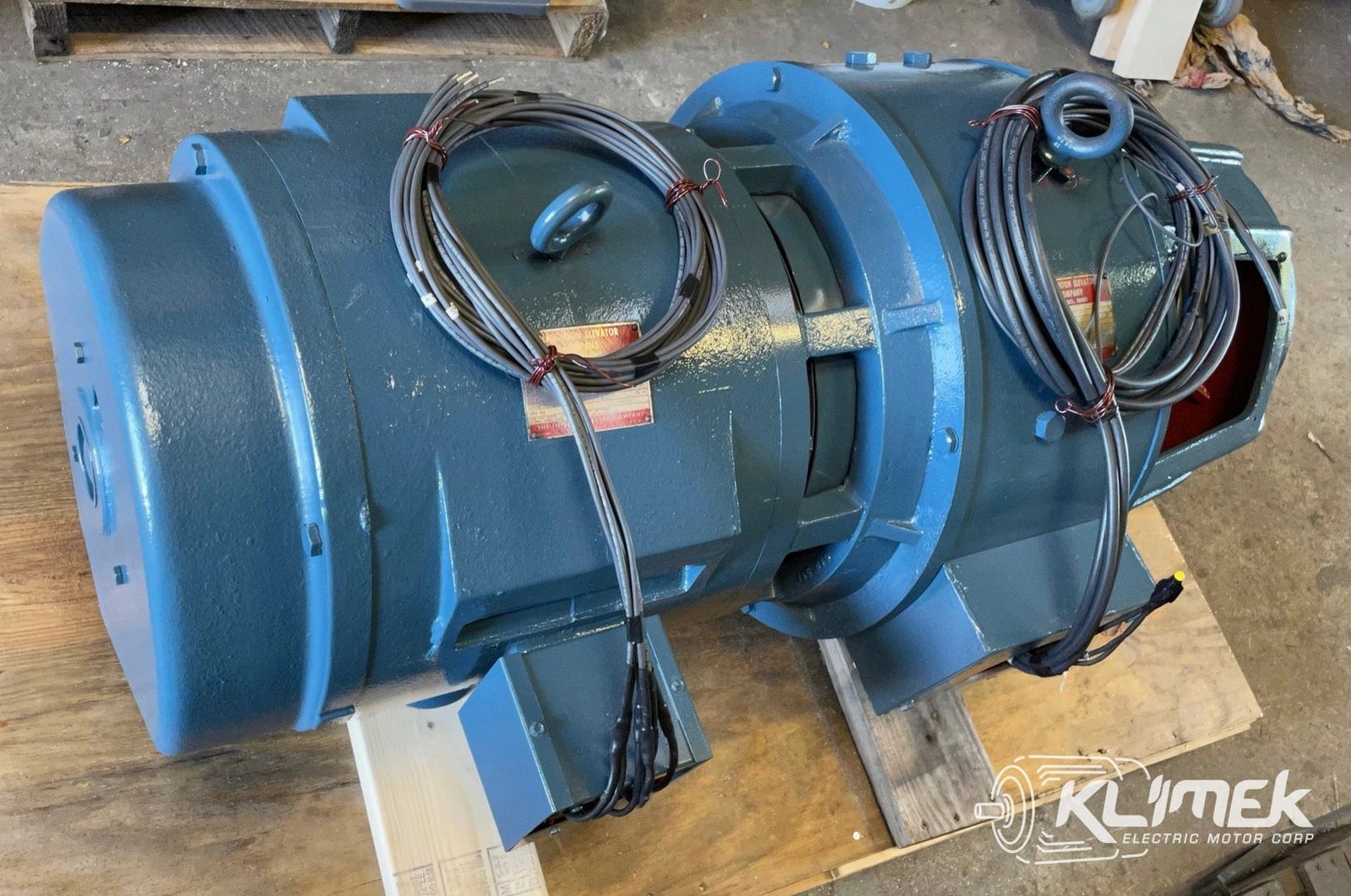 Blue electric motors on a pallet