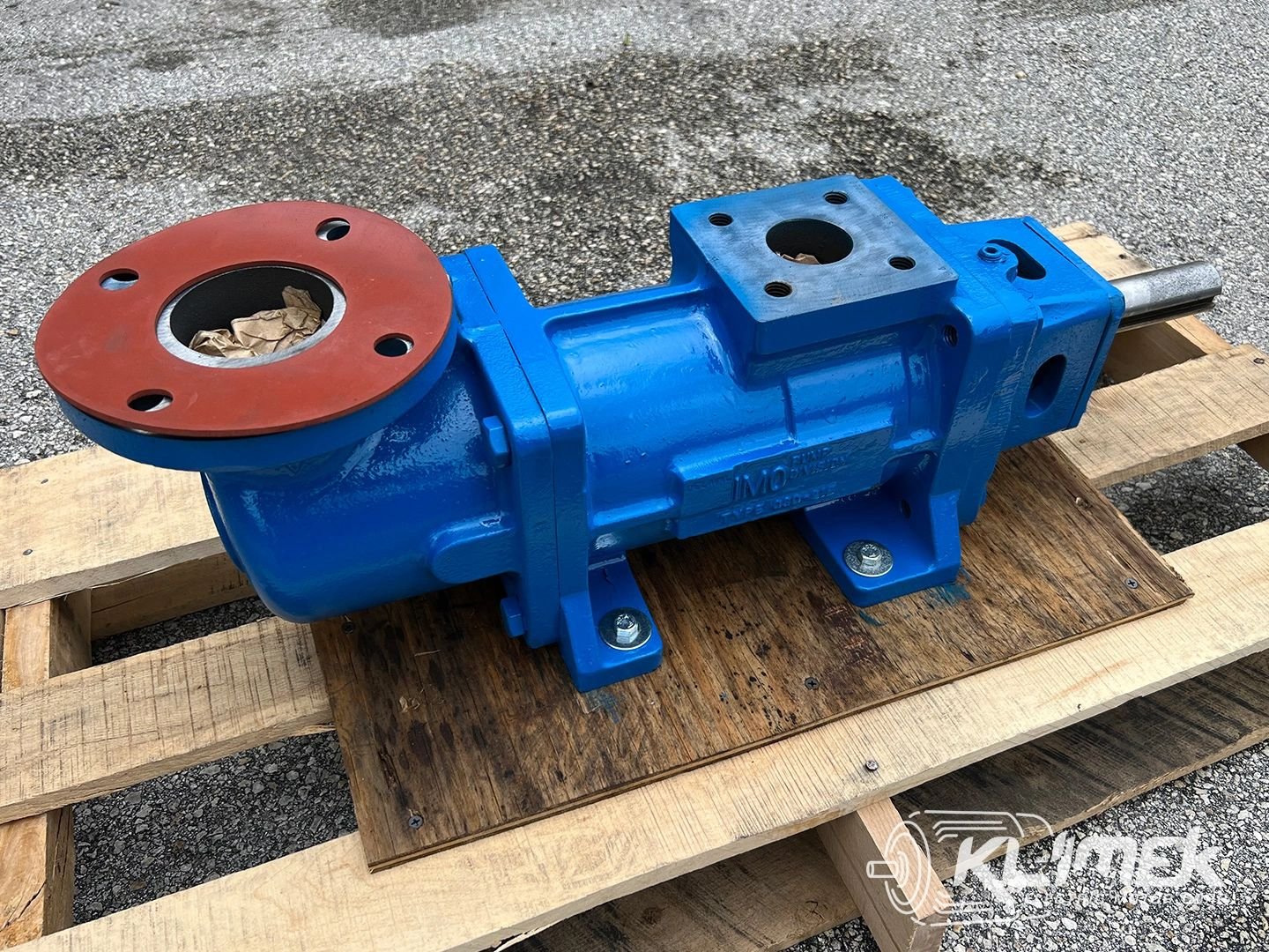 Blue IMO pump on a pallet